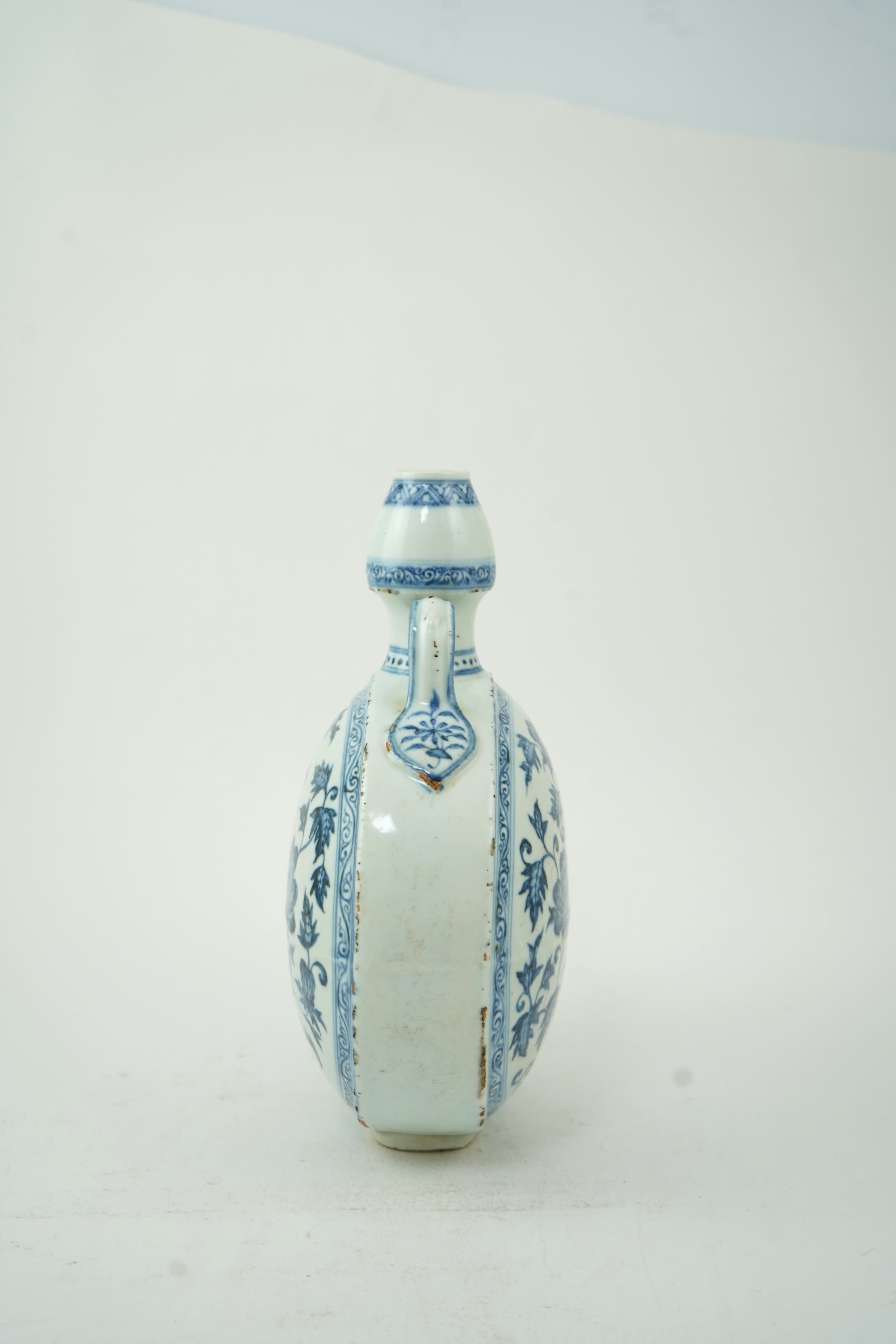 A Chinese blue and white moon flask, bianhu, in Ming style